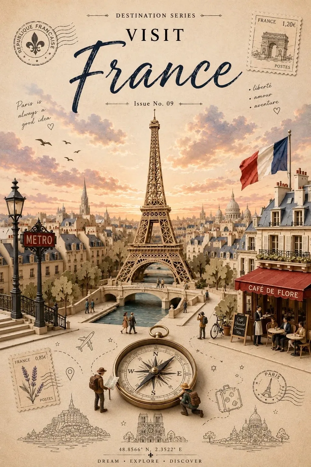 โปสเตอร์นิตยสารท่องเที่ยววินเทจสไตล์ไดโอรามาเปเปอร์คราฟต์ 2