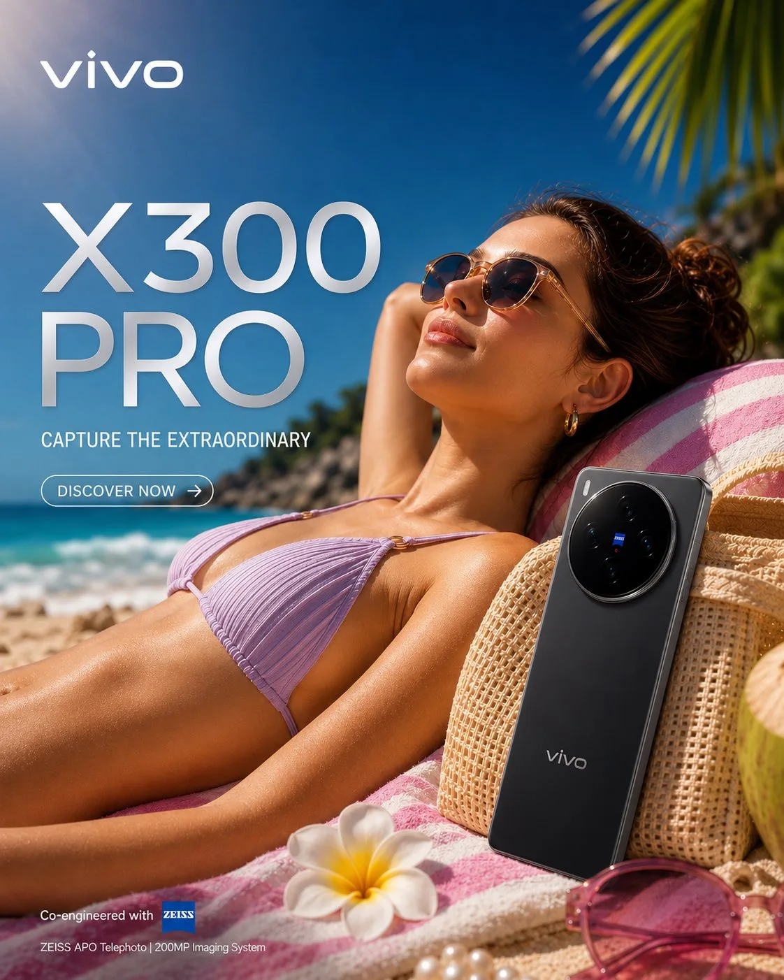 โปสเตอร์โปรโมท Vivo X300 Pro: ชายหาดฤดูร้อนสุดหรู 1