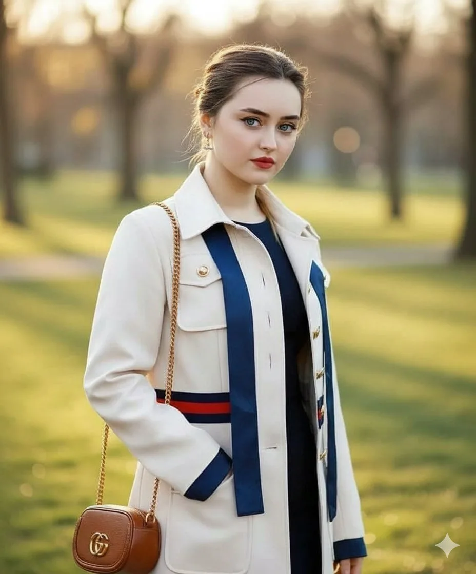 สาวดวงตาสีฟ้า ปากแดง ถ่ายแบบแฟชั่นสุดหรู 1