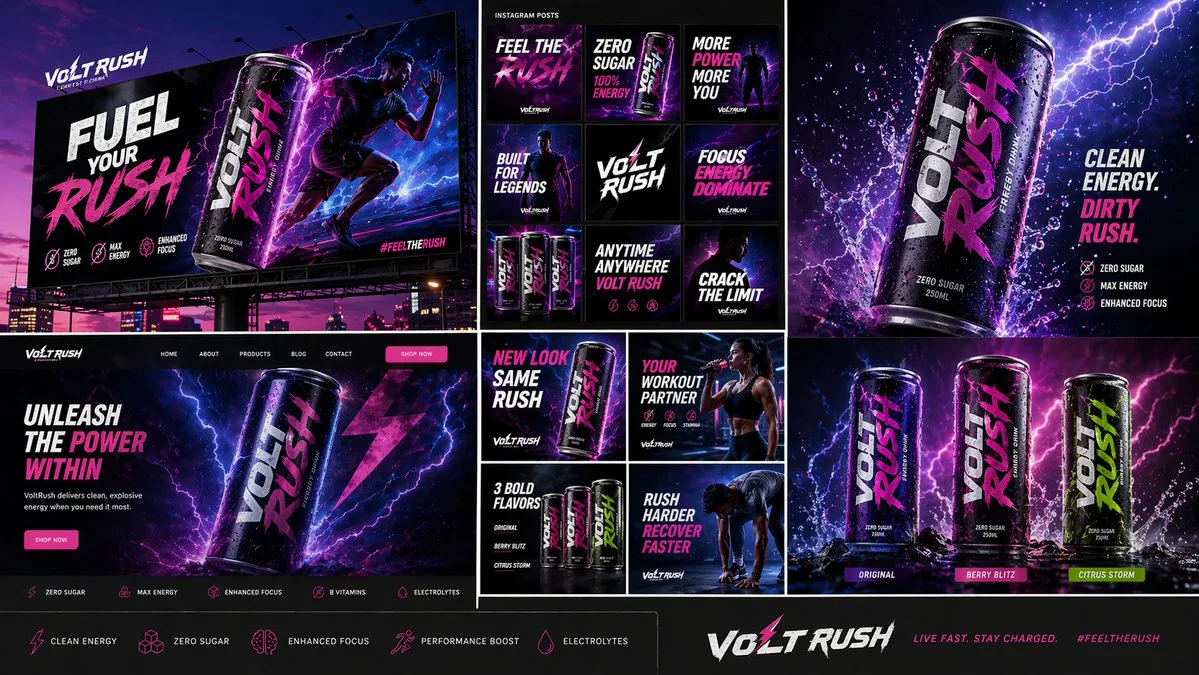 VoltRush: ชุดภาพการตลาดเครื่องดื่มชูกำลังเต็มรูปแบบ 1