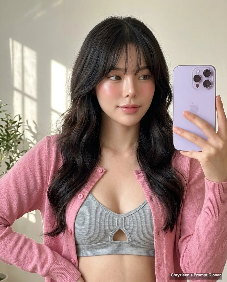สาวผิวแก้วถ่ายเซลฟี่ท่ามกลางแสงอบอุ่น 1