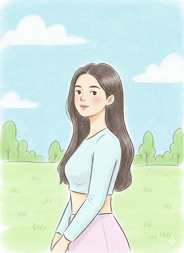 สวนพาสเทลกับใบหน้าด้านข้างที่อ่อนโยน