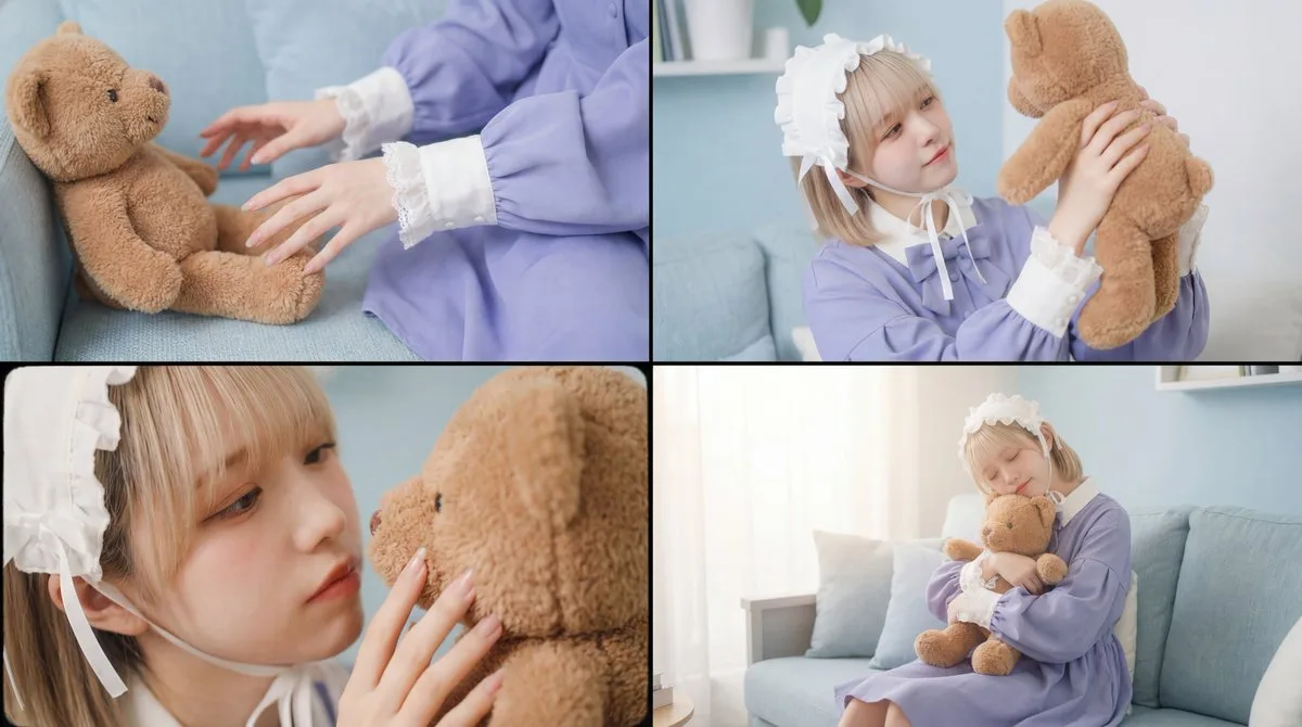 วิดีโออบอุ่น: หญิงสาวกอดตุ๊กตาหมี 1