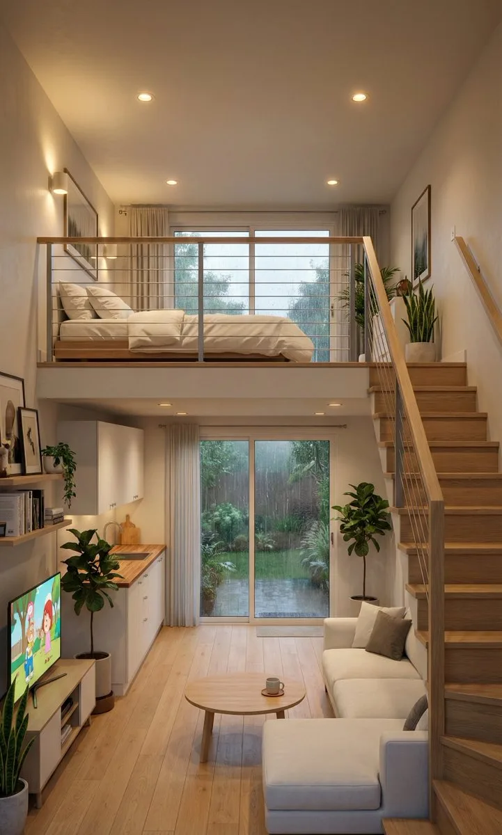 ห้องสตูดิโอ 2 ชั้น: สงบใต้แสงอุ่นท่ามกลางฝนพรำ 1