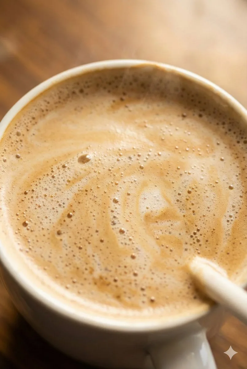 กาแฟร้อนบนโต๊ะไม้ แสงอุ่น 1