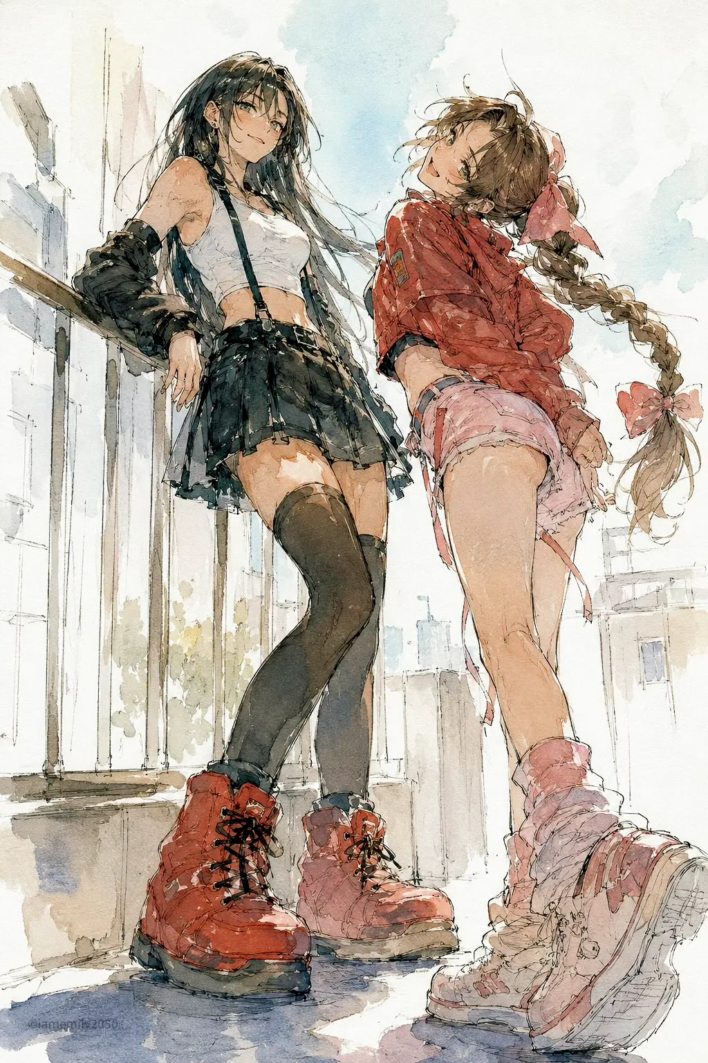 สาวๆ บนระเบียงใต้แสงตะวัน: ภาพสเก็ตช์มังงะสีน้ำ 1
