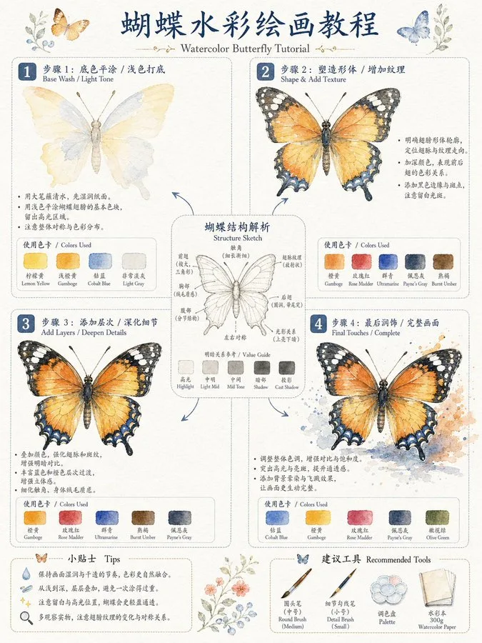 คู่มือสอนวาดภาพสีน้ำ: ดอกกุหลาบ 4 ขั้นตอน 1