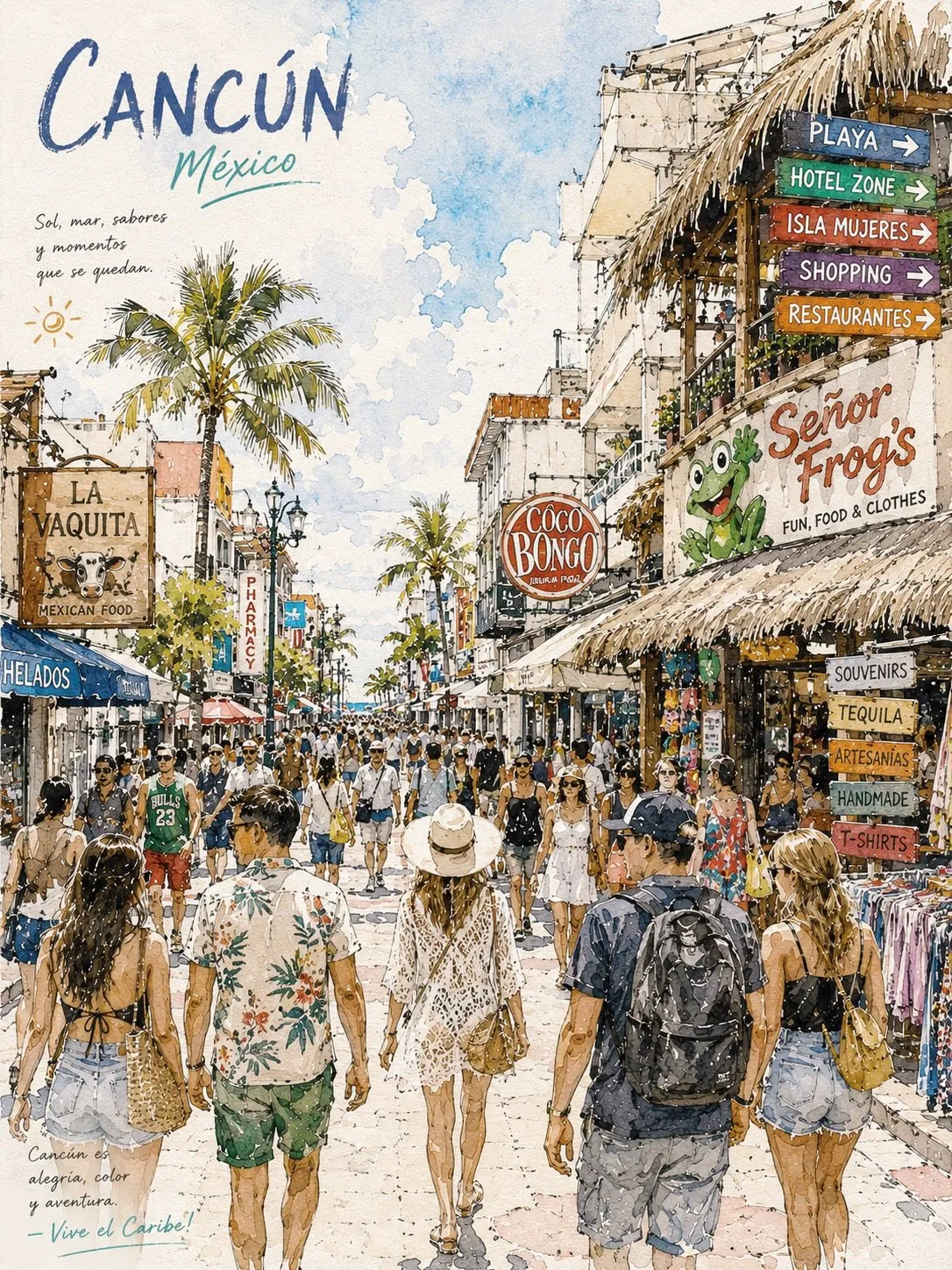 โปสเตอร์เที่ยวเมืองร้อน: สตรีทอาร์ตสีน้ำใต้แสงแดด 1