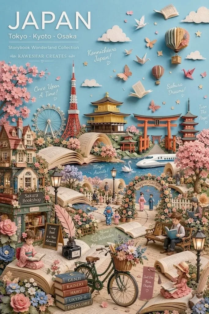 โปสเตอร์นิทานญี่ปุ่นสไตล์เปเปอร์คราฟต์สุดวิจิตร 1