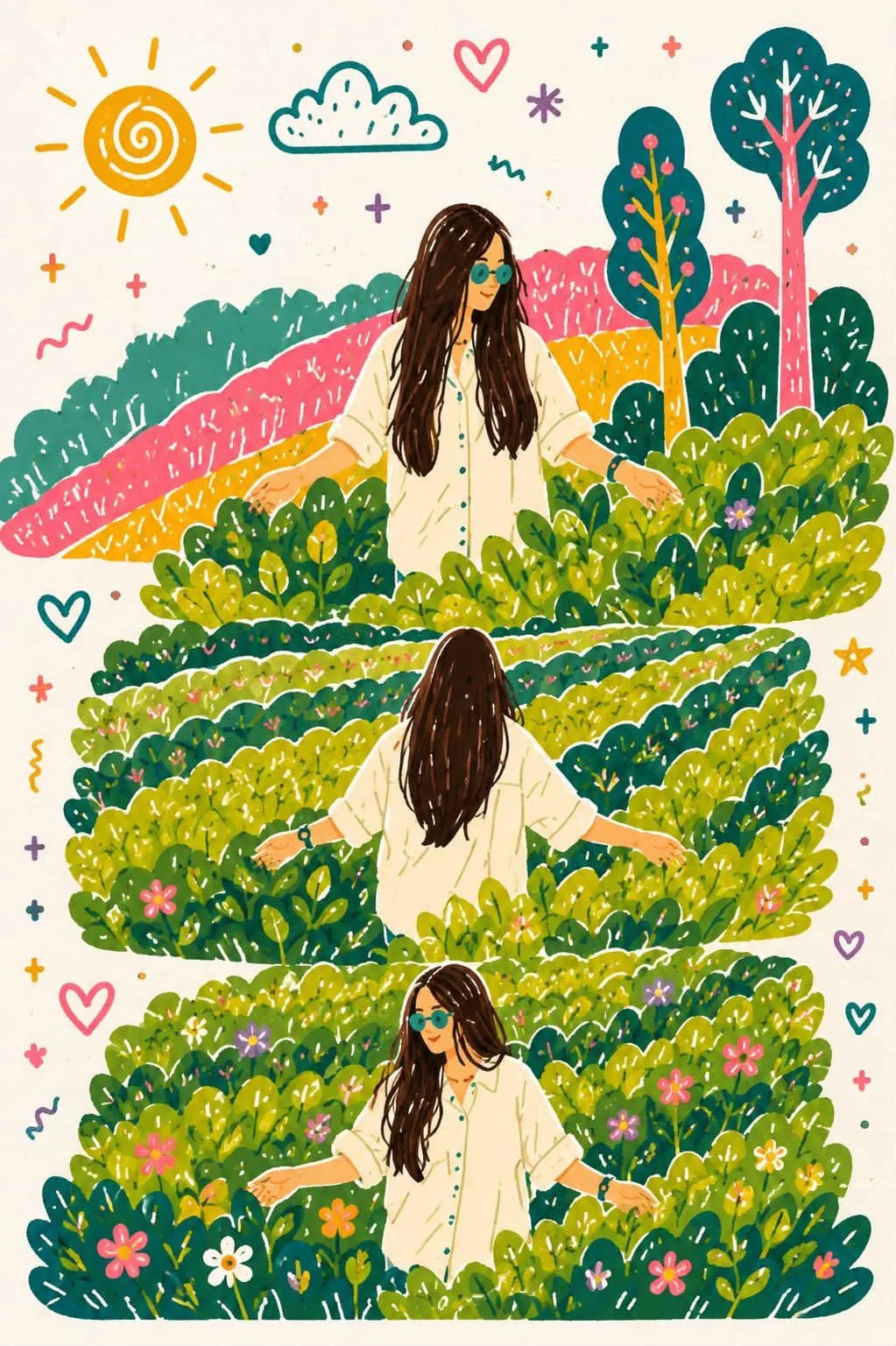 ภาพวาดชาสวนสไตล์เทพนิยาย 3 ช่อง 1