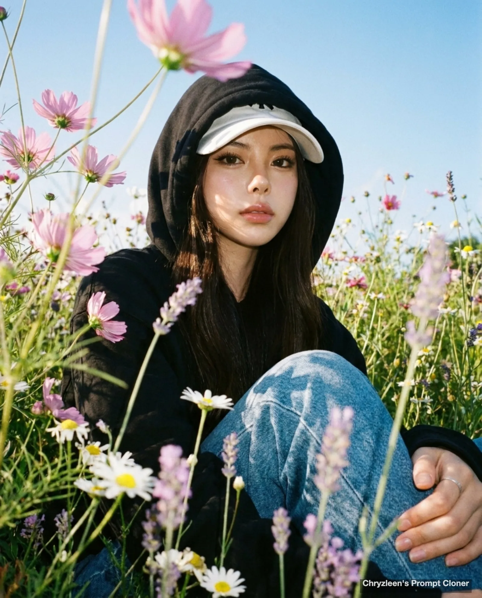 สาวฮู้ดดำท่ามกลางทุ่งดอกไม้ 1