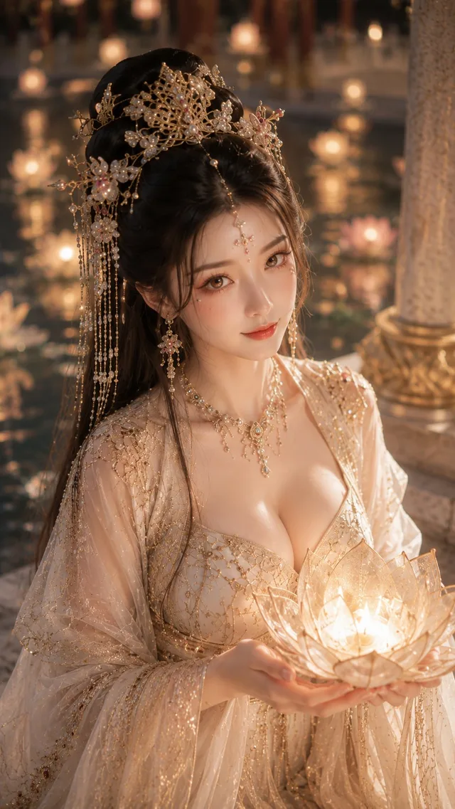 เทพธิดาโบราณในชุดฉลองบัว: วังน้ำ, แสงเทียนสวรรค์