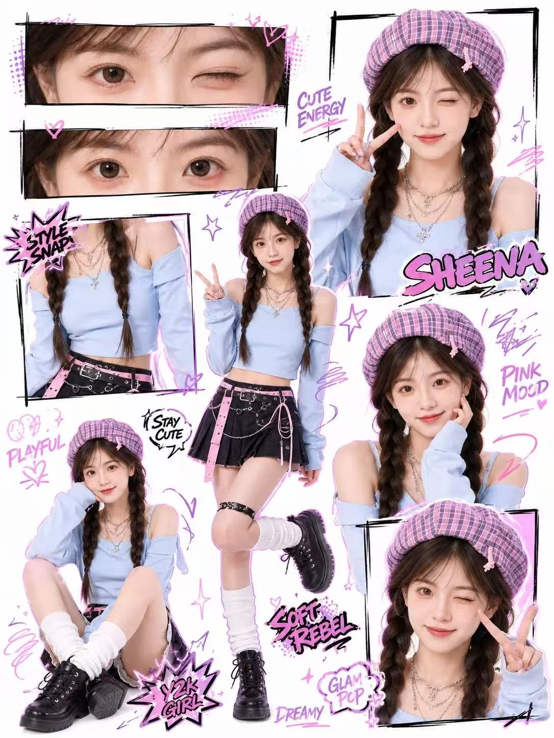 โปสเตอร์คอลลาจ Y2K สตรีทสไตล์สุดน่ารัก 1