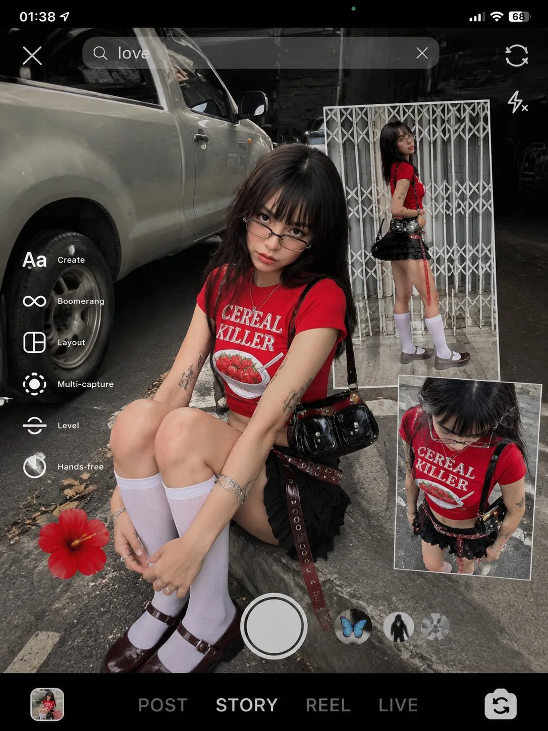 Y2K สาวเสื้อยืดสตรอว์เบอร์รีแดงสไตล์ภาพตัดปะริมถนน 2