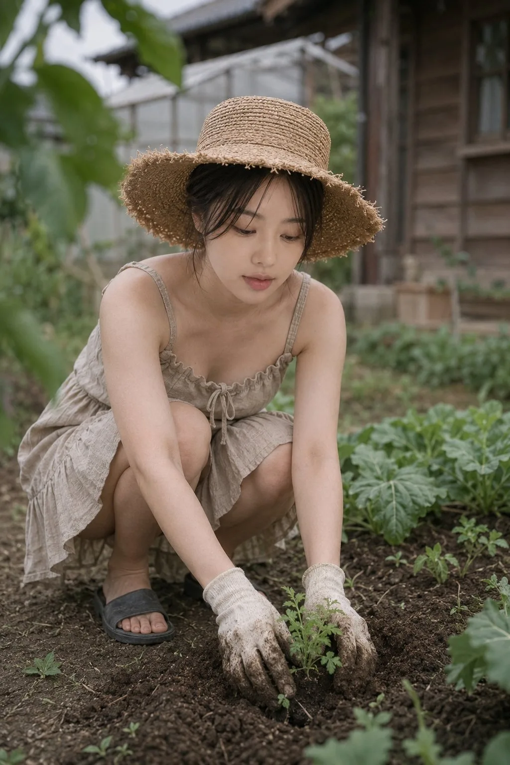 บันทึกภาพอิริยาบถหญิงสาวในสวนผักชนบทเอเชียตะวันออก 1
