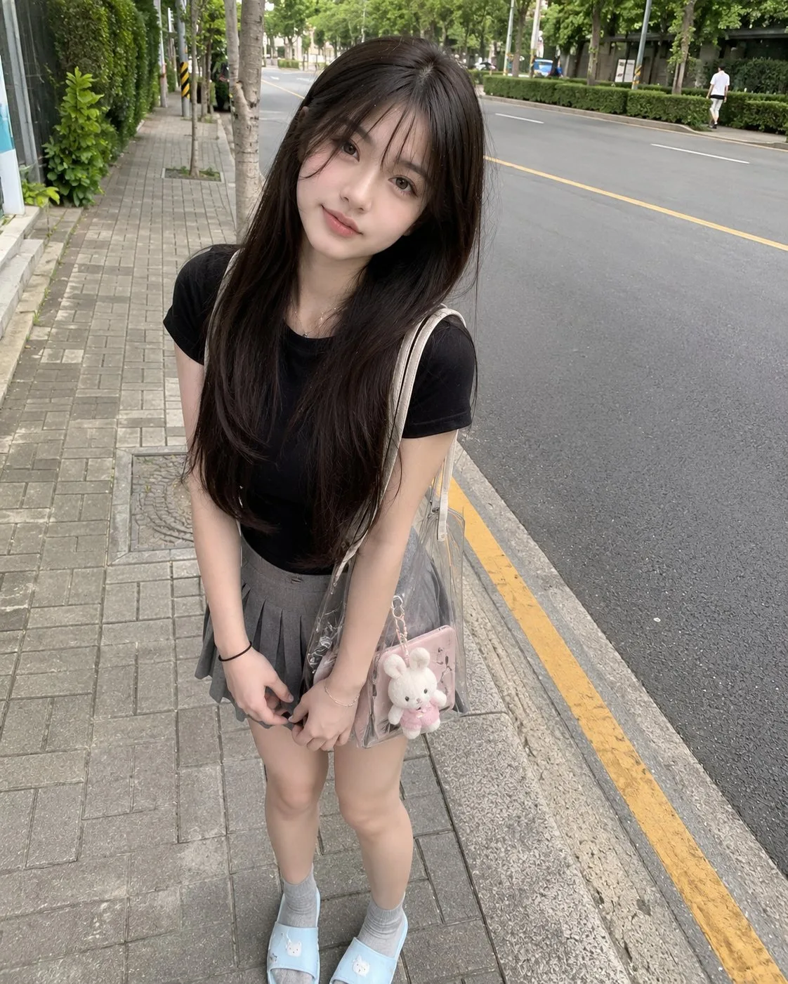 สาวญี่ปุ่นชุดดำบนทางเท้า: ภาพชีวิตประจำวัน 1
