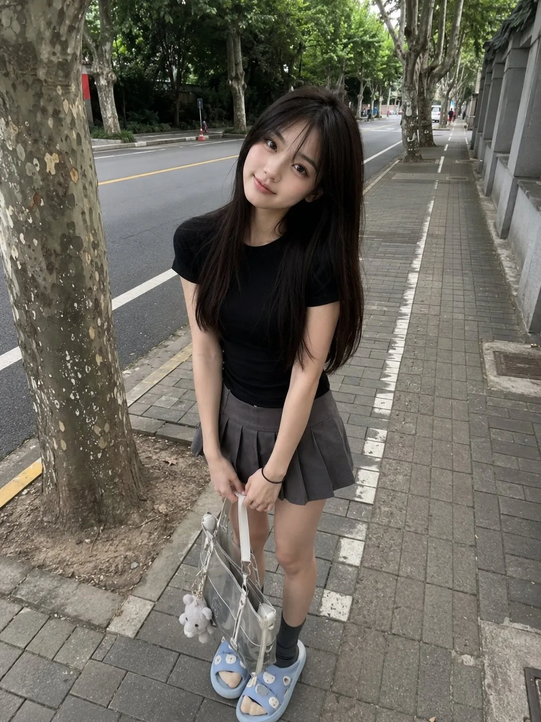 สาวญี่ปุ่นชุดดำบนทางเท้า: ภาพชีวิตประจำวัน 2