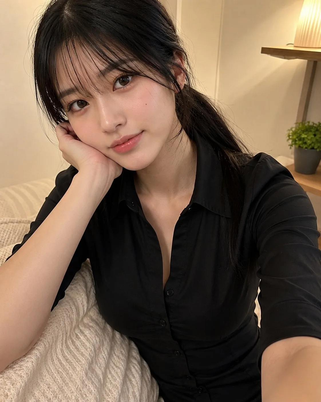 สาวญี่ปุ่นชุดนักเรียน ถ่ายเซลฟี่ผมหางม้าต่ำ 1