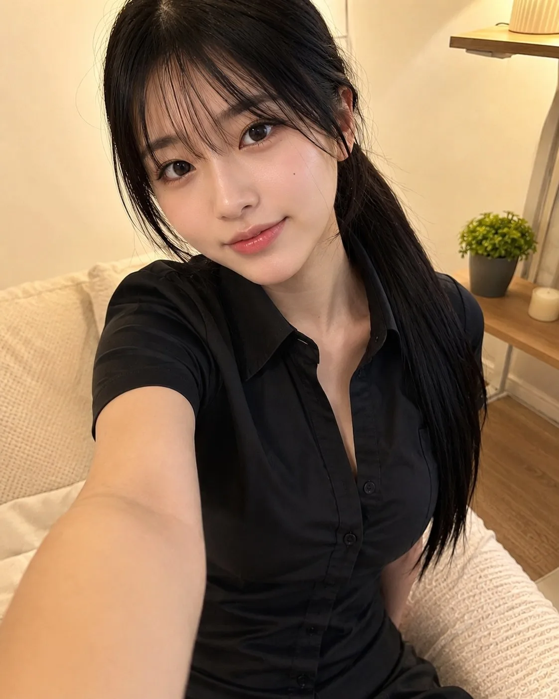 สาวญี่ปุ่นชุดนักเรียน ถ่ายเซลฟี่ผมหางม้าต่ำ 2