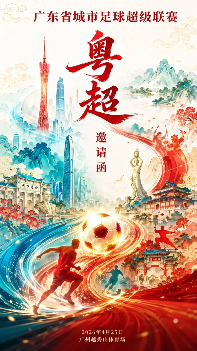 โปสเตอร์เชิญฟุตบอลลีกมณฑลกวางตุ้ง สไตล์กั๋วเฉา 1