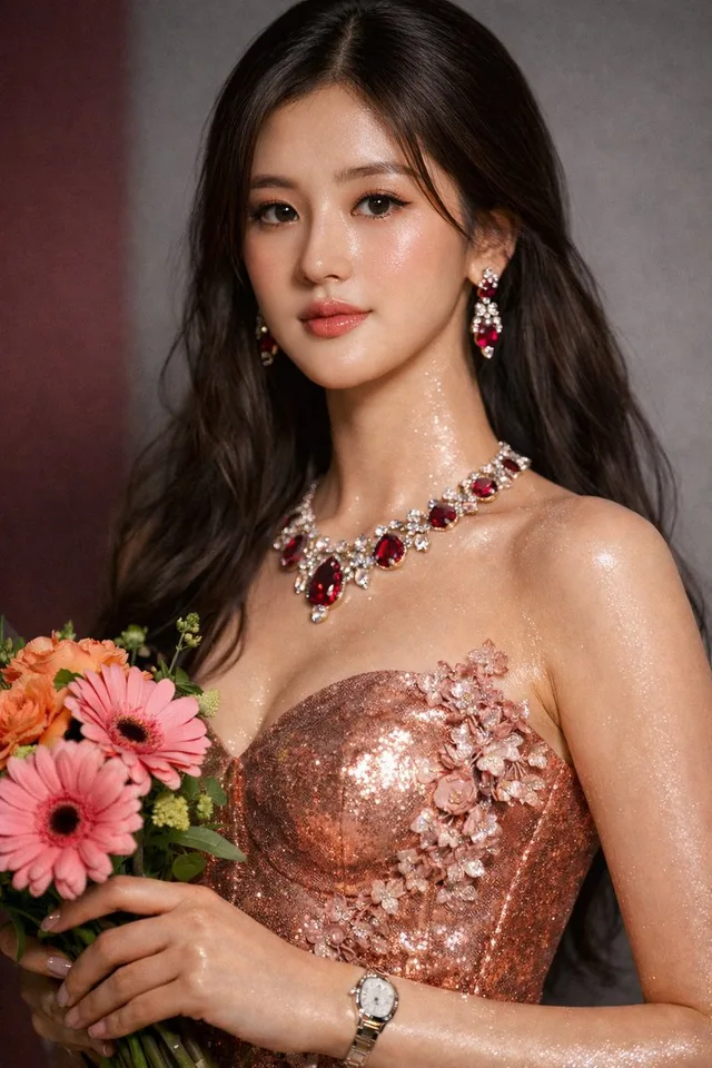 จ้าวลู่ซือ: โคลสอัพชุดราตรีโรสโกลด์บนพรมแดงสุดหรู